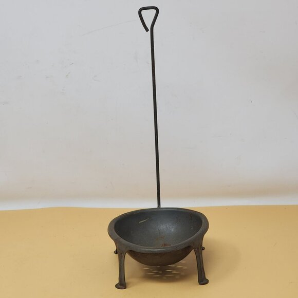 Vintage Footed Metal Egg Poacher Stand Long Lift Rod Farmhouse Rustic Kitchen - Picture 2 of 9